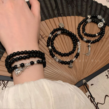 New Chinese style mountain ghost flower beaded double-layer bracelet for women, national style, retro, 2024 new style bracelet, personalized and versatile hand ornaments