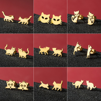 European and American ins style fashion new product versatile small earrings for women cute stainless steel small animal pet cat ear bone nails
