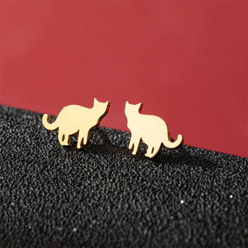 European and American ins style fashion new product versatile small earrings for women cute stainless steel small animal pet cat ear bone nails