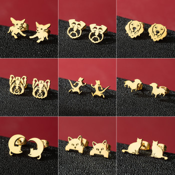 European and American foreign trade cross-border new products stainless steel zodiac dog mini earrings women's fashion cute cat earrings wholesale