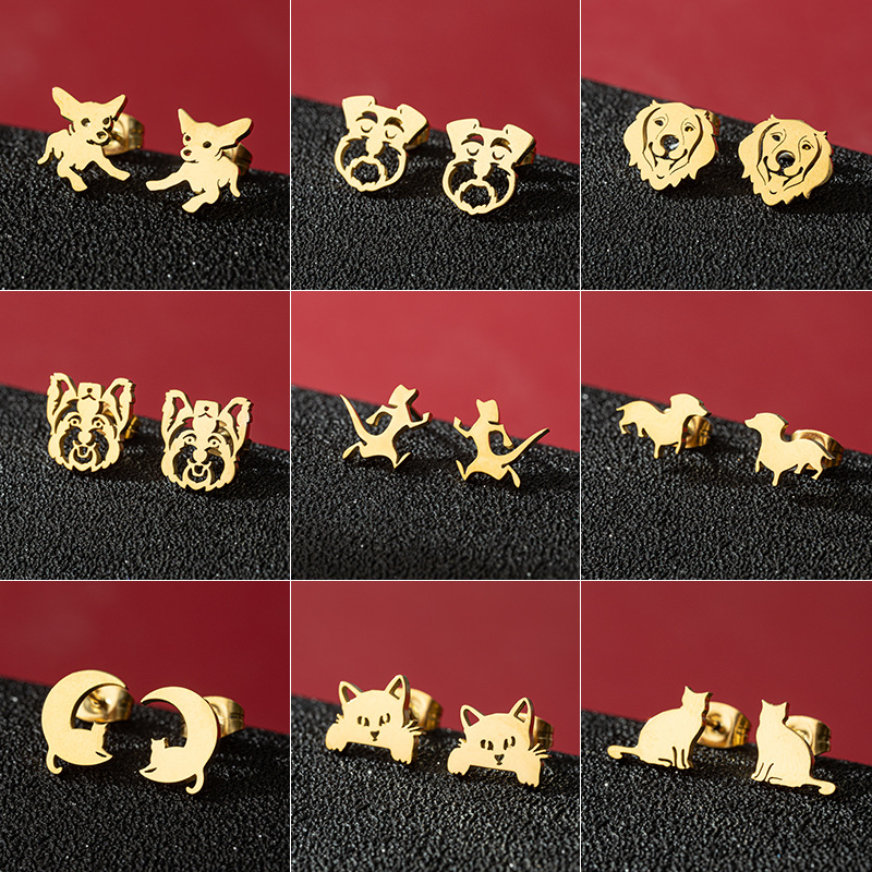 European and American foreign trade cross-border new products stainless steel zodiac dog mini earrings women's fashion cute cat earrings wholesale