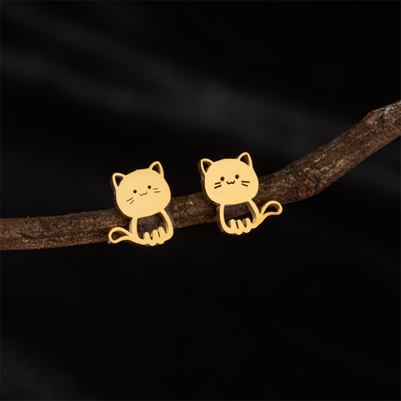 New cute tracing earrings animal series cartoon kitten earrings stainless steel jewelry personalized accessories wholesale