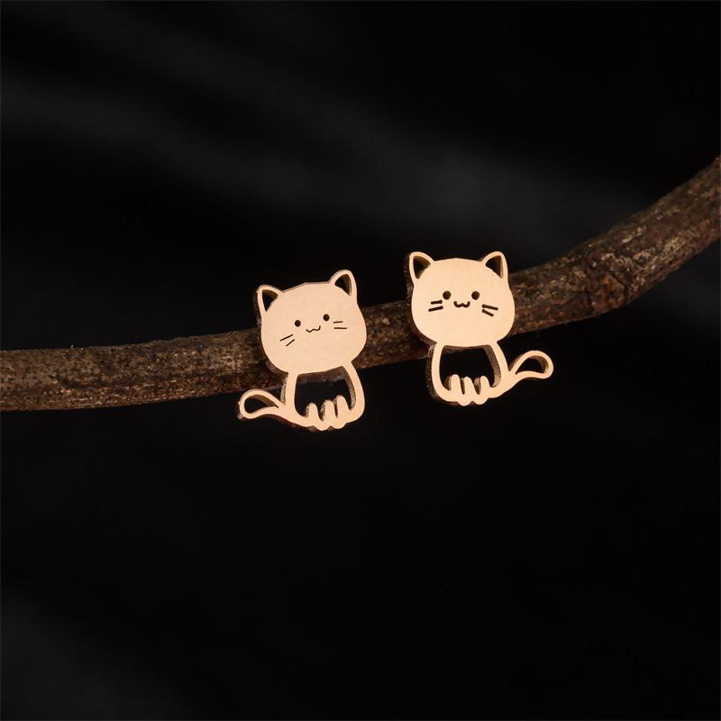 New cute tracing earrings animal series cartoon kitten earrings stainless steel jewelry personalized accessories wholesale