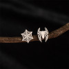 European and American cross-border new gothic asymmetric earrings ins stainless steel spider web Halloween earrings wholesale