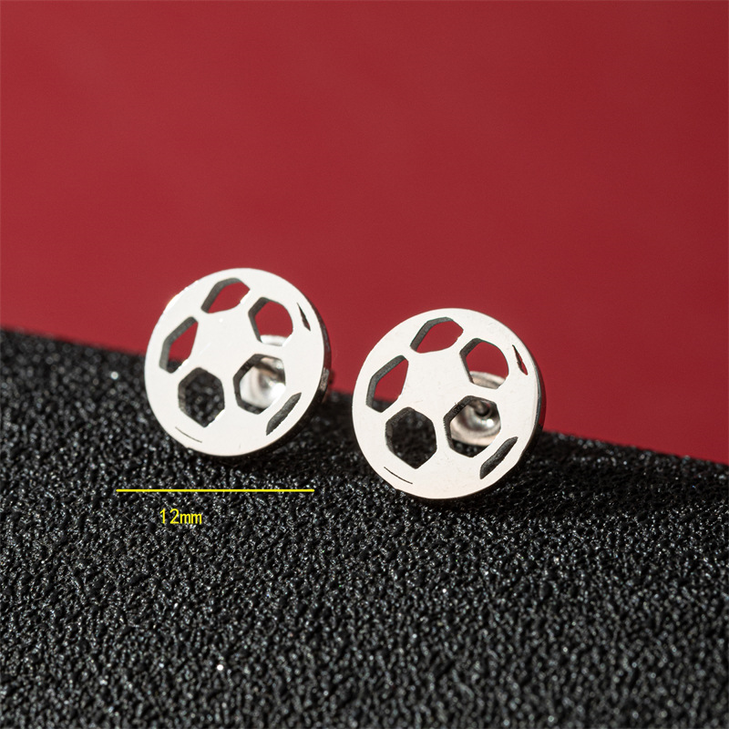 2025 Amazon new stainless steel hollow football small earrings ins fashion simple geometric round earrings