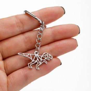 2025 stainless steel new product hollow origami cartoon dinosaur pendant keychain jewelry pendant hanging chain wholesale