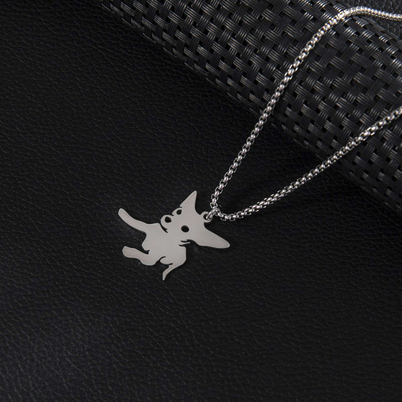 Cross-border stainless steel square pearl necklace jewelry punk style animal cartoon cat and dog pendant accessories men's chain wholesale