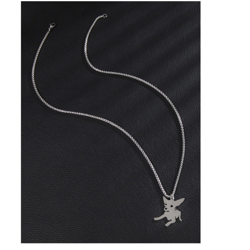 Cross-border stainless steel square pearl necklace jewelry punk style animal cartoon cat and dog pendant accessories men's chain wholesale