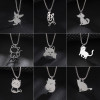 Cross-border stainless steel square pearl necklace jewelry punk style animal cartoon cat and dog pendant accessories men's chain wholesale