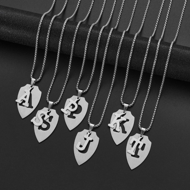 Amazon Xiyin Accessories New Product Glossy 26 English Letters Double Pendant Necklace Stainless Steel European and American Fashion Simple