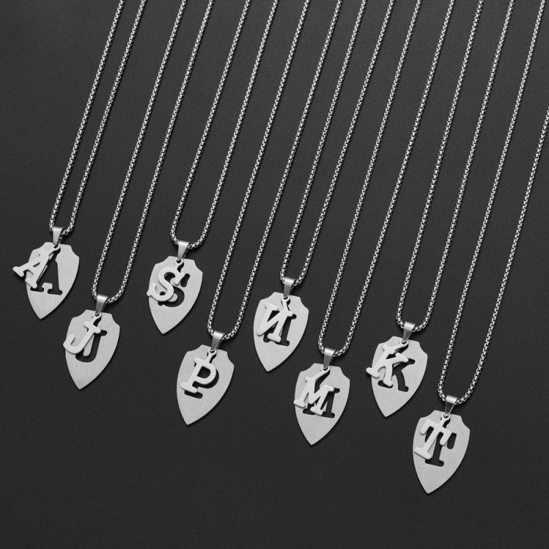 Amazon Xiyin Accessories New Product Glossy 26 English Letters Double Pendant Necklace Stainless Steel European and American Fashion Simple