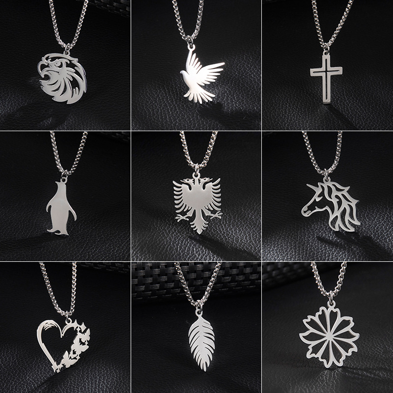 European and American foreign trade Amazon supply stainless steel hip-hop necklace men and women versatile eagle bird pendant clavicle chain