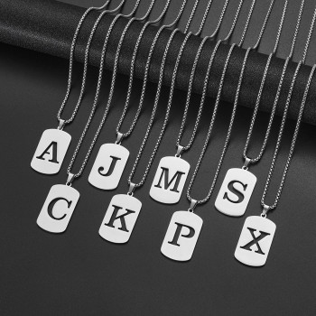 Cross-border European and American men's simple niche versatile accessories geometric square hollow 26 English letters pendant necklace