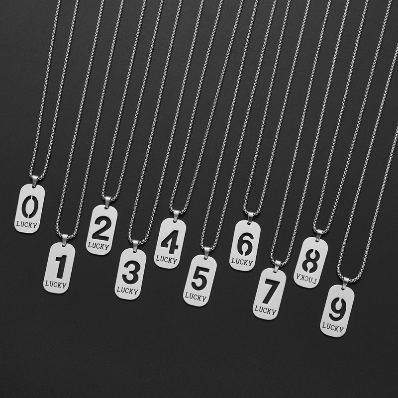 Cross-border new product hollow LUCKY lucky number 0-9 pendant necklace for men and women, non-fading clavicle chain in stock