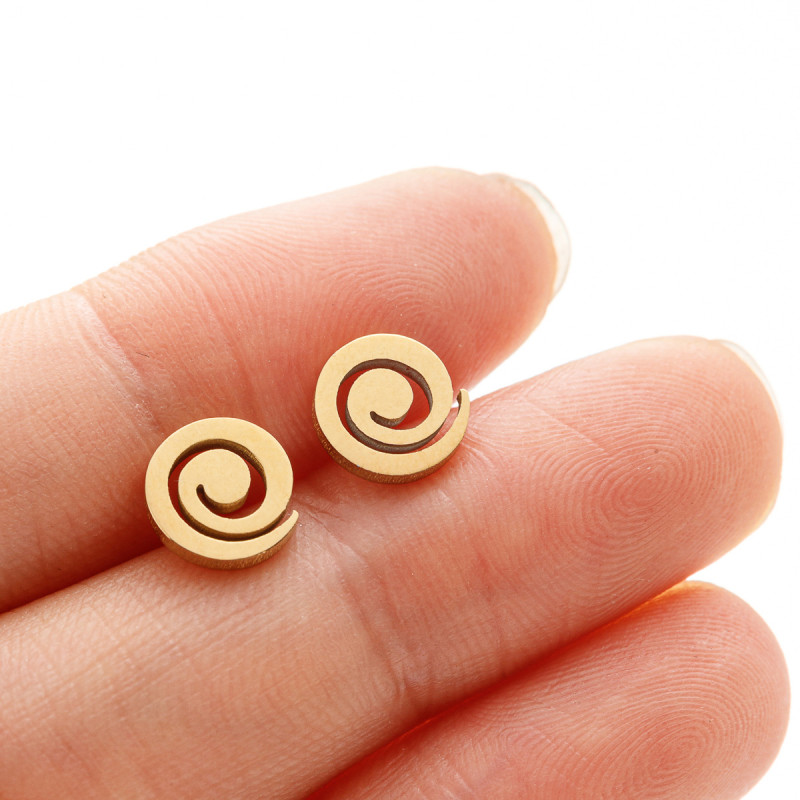Stainless steel fashion jewelry girls simple geometric ring spiral rotating earrings mini small earrings wholesale