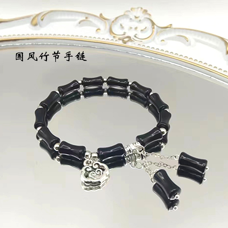 New Chinese style national style bamboo safety lock tassel bracelet design niche bracelet personality temperament men and women retro