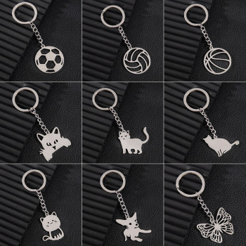 Cross-border stainless steel keychain fashionable non-fading geometric round volleyball football pendant animal pendant wholesale