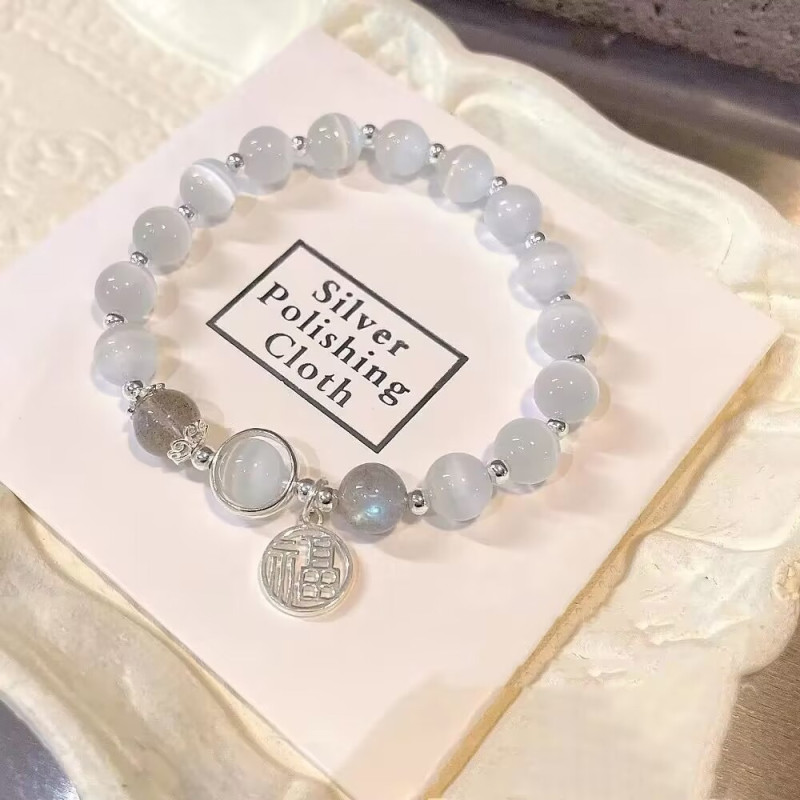 Glass elastic adjustable butterfly bracelet in niche design gray moonlight bracelet versatile temperament trendy student gift