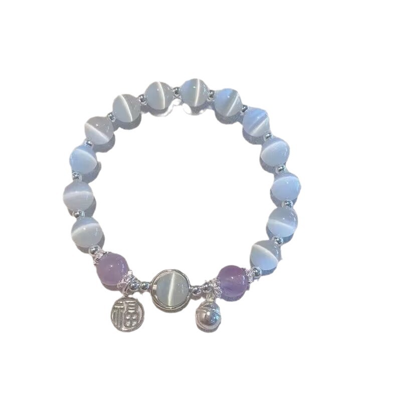 Glass elastic adjustable butterfly bracelet in niche design gray moonlight bracelet versatile temperament trendy student gift