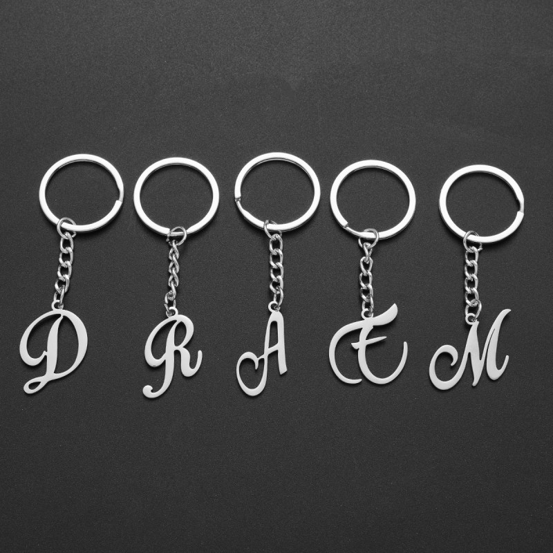 Stainless steel jewelry polished cut steel color 26 English letters art pendant keychain foreign trade cross-border wholesale