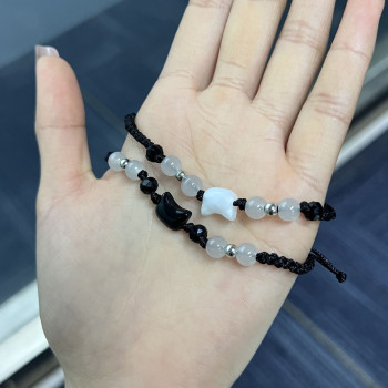 Popular black cat and white cat bracelet, exquisite niche braided couple's zodiac year bracelet, simple and versatile