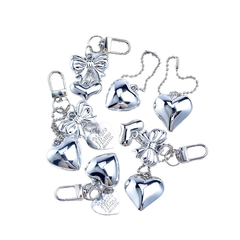 New white K silver love bow key chain pendant creative bead chain pendant mobile phone lanyard luggage accessories
