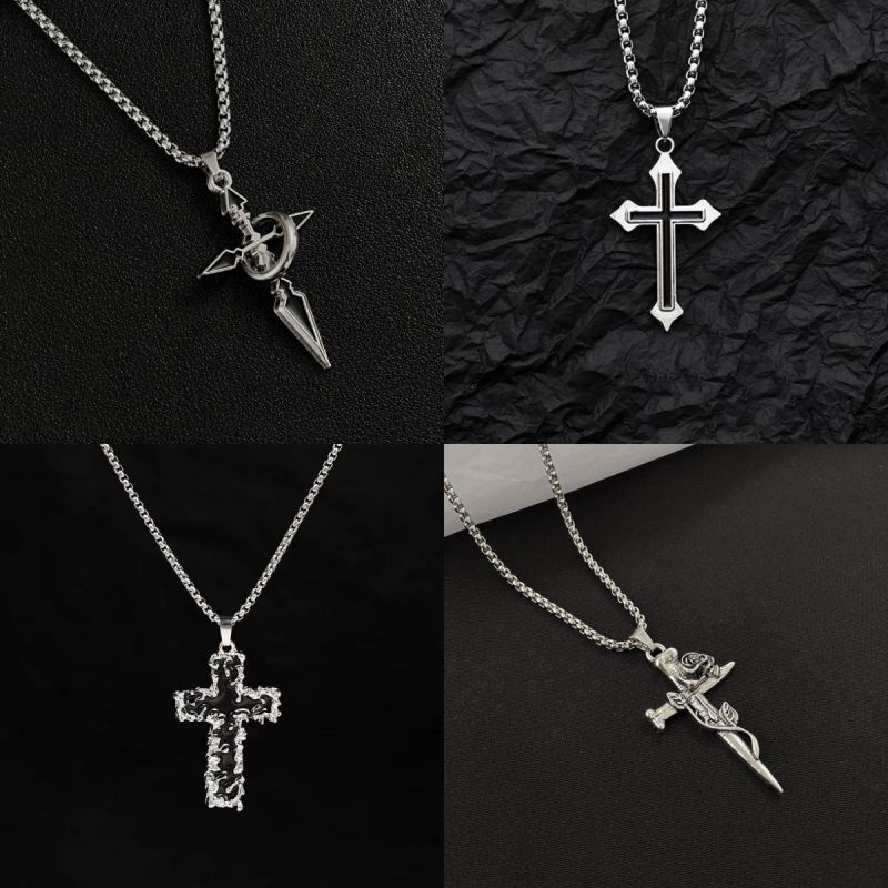 National fashion brand cross necklace for men and women, new Chinese style personality street retro pendant couple design fashion necklace