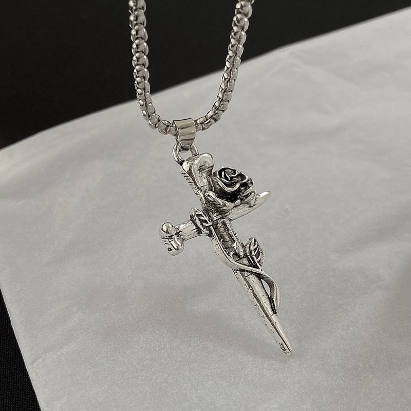 National fashion brand cross necklace for men and women, new Chinese style personality street retro pendant couple design fashion necklace