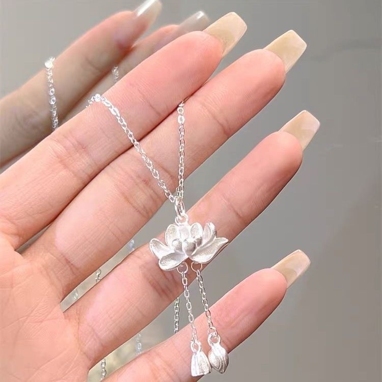Lotus Tassel Necklace Women's New Popular Good Luck Lotus Pendant New Chinese Style Niche