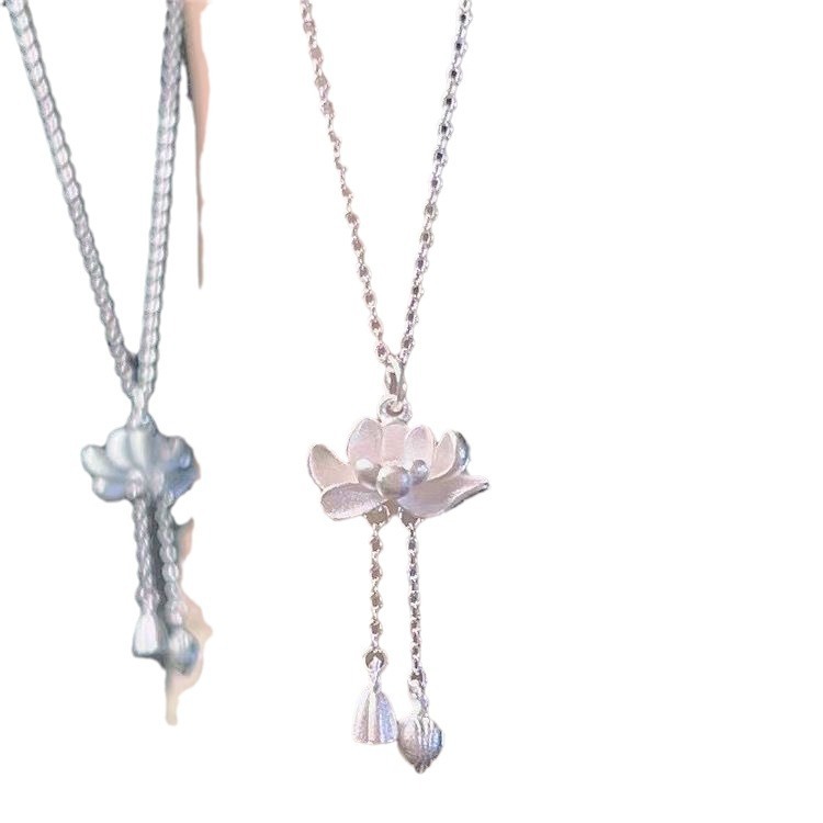 Lotus Tassel Necklace Women's New Popular Good Luck Lotus Pendant New Chinese Style Niche