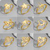 European and American 18K gold rings fashion couple style stainless steel spider web butterfly bird ring opening cross-border accessories