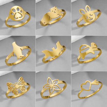 Stainless steel ring female niche light luxury cute little animal turtle penguin rabbit bat butterfly open ring