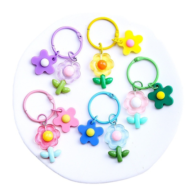 ins mixed color soft glue small flower key ring pendant small fresh personalized resin flower bag pendant small gift