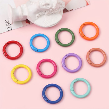 25mm Japanese and Korean color alloy spray-painted round keychain diy jewelry accessories spring opening ring mobile phone hook
