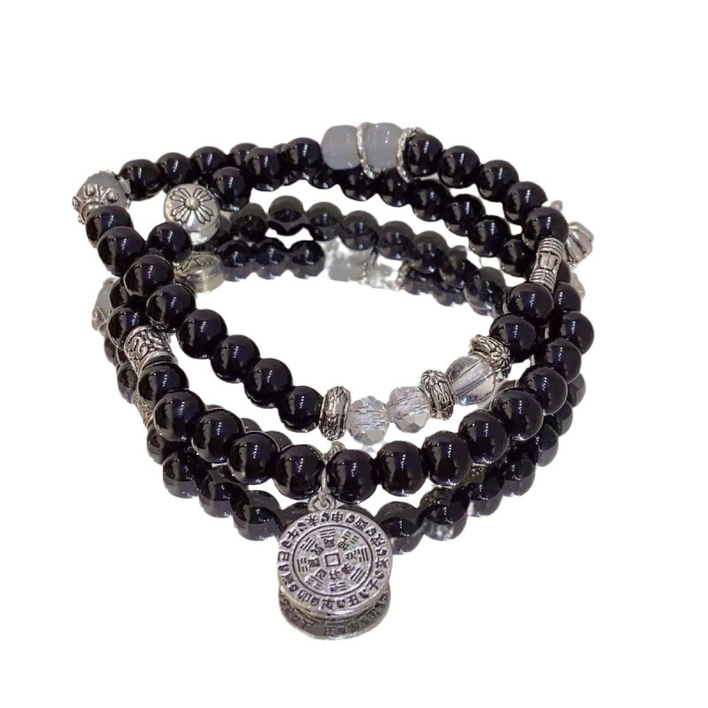 [Mochuan] Volcanic stone Pixiu 18 seeds coiled dragon mantra beaded bracelet black bracelet