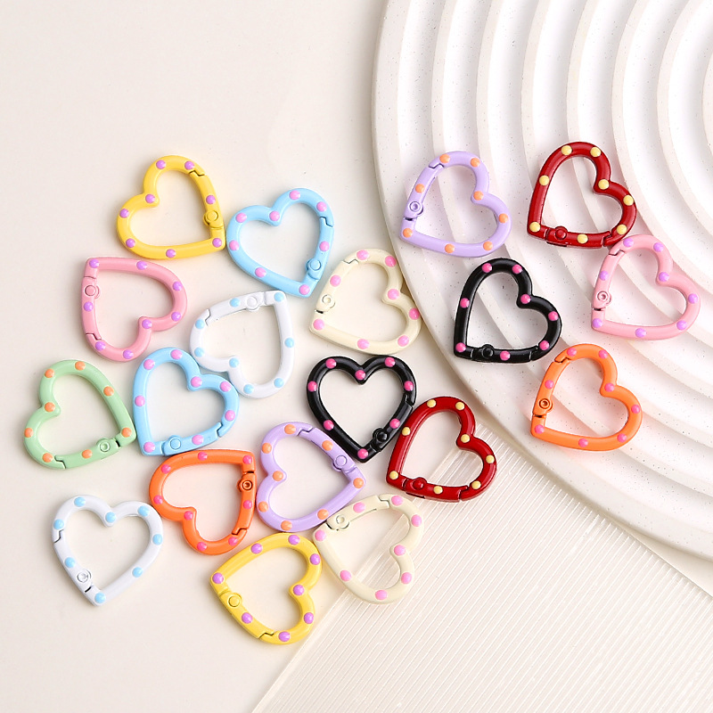 Handmade creative diy candy color simple love spring buckle love shaped open ring doll pendant bag pendant