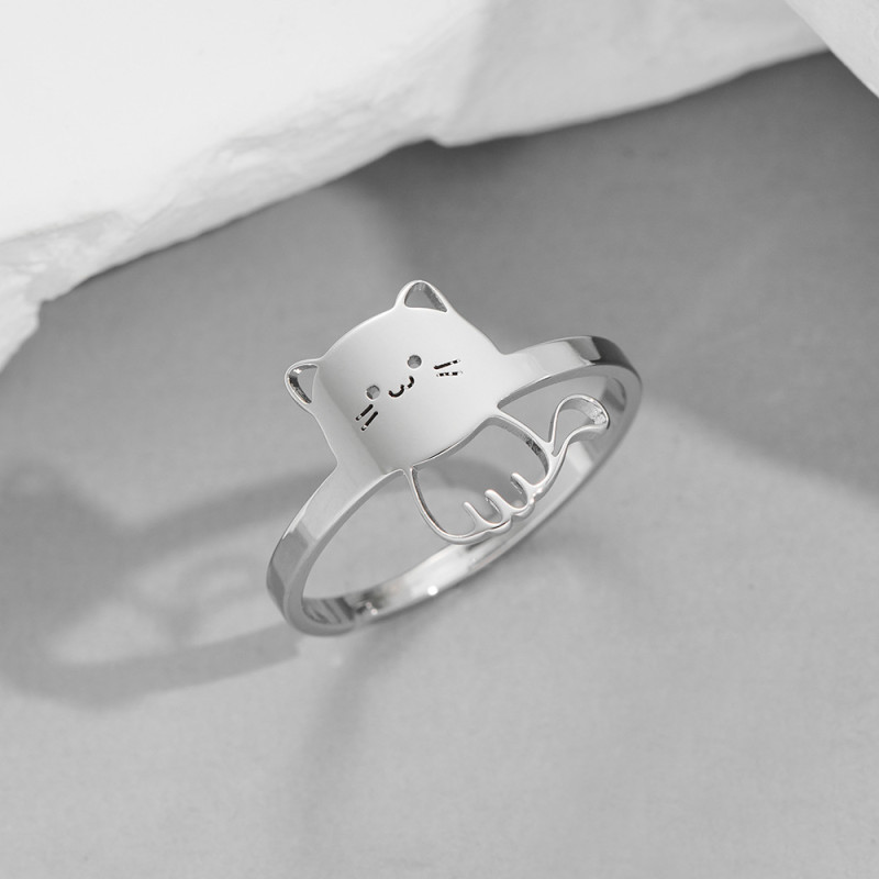 Japanese fashion personalized opening adjustable ring stainless steel cute cat women's hand accessories cross-border spot wholesale