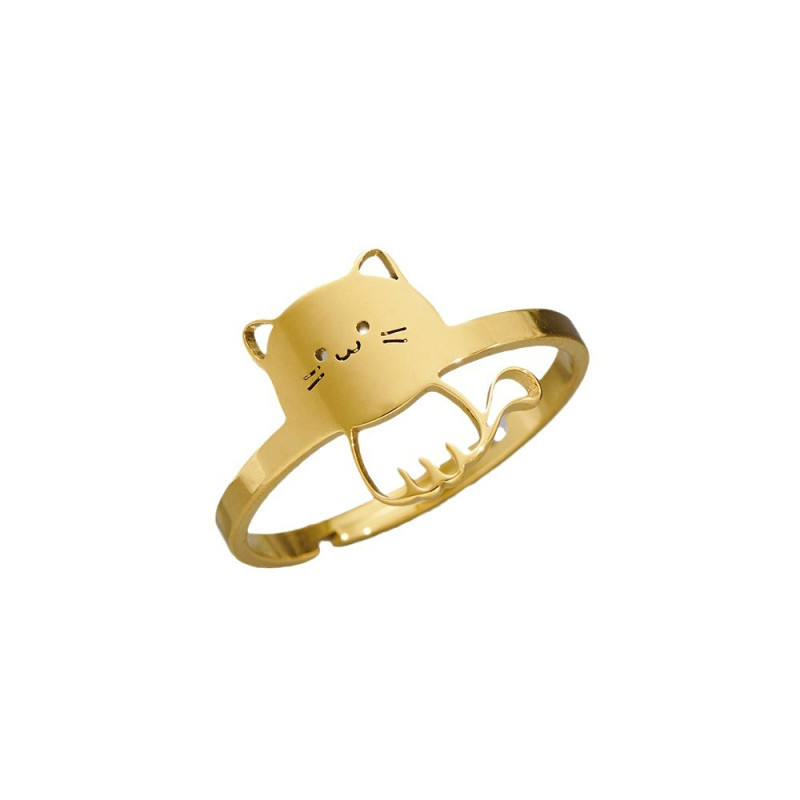 Japanese fashion personalized opening adjustable ring stainless steel cute cat women's hand accessories cross-border spot wholesale
