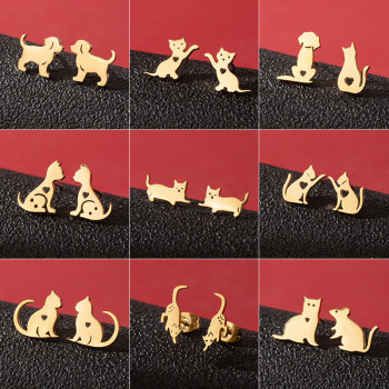 New cross-border simple and cute asymmetrical cat and puppy earrings ins personalized hollow love-shaped earrings wholesale