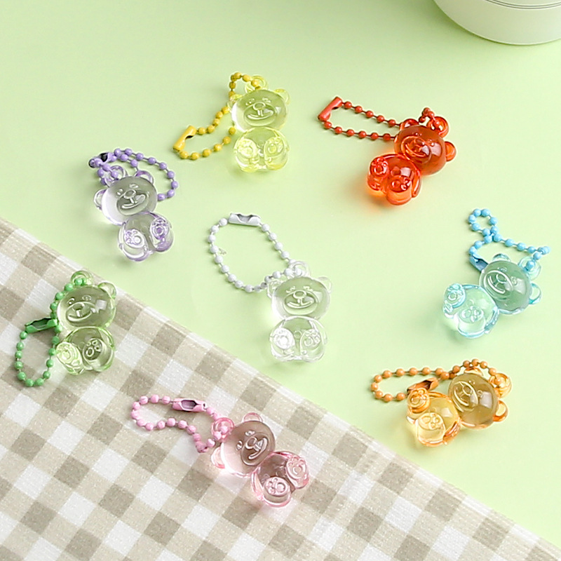 New cute creative colorful transparent three-dimensional bear pendant keychain simple and versatile couple female bag pendant