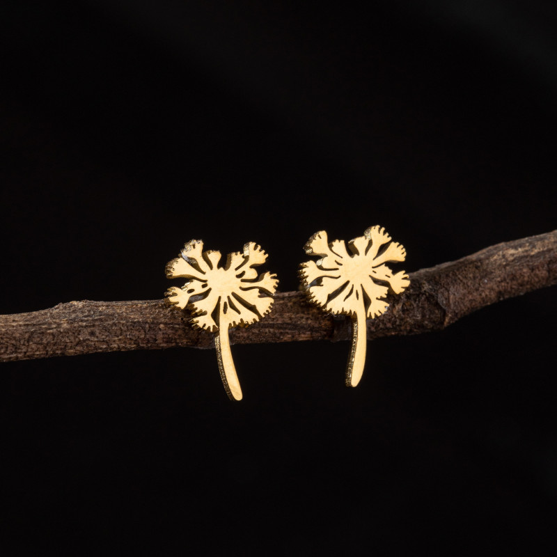 Japanese and Korean version of mini dandelion earrings ins feminine simple stainless steel personalized flower earrings wholesale