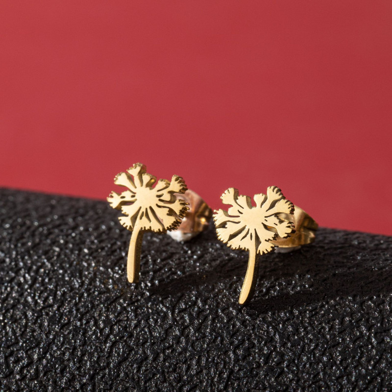 Japanese and Korean version of mini dandelion earrings ins feminine simple stainless steel personalized flower earrings wholesale