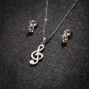 Korean style girls music series stainless steel note pendant necklace earrings three-piece jewelry set sweet jewelry