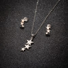 2025 autumn and winter new stainless steel plant stamen flowers palm leaf pendant earrings three-piece set wholesale