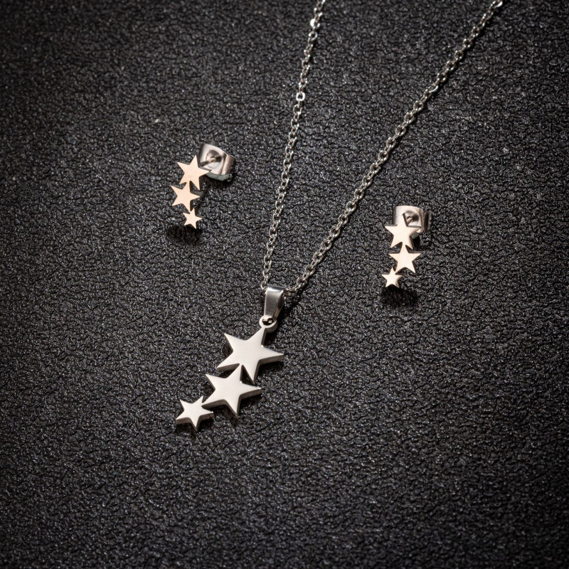 2025 autumn and winter new stainless steel plant stamen flowers palm leaf pendant earrings three-piece set wholesale
