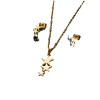 2025 autumn and winter new stainless steel plant stamen flowers palm leaf pendant earrings three-piece set wholesale