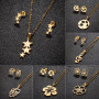 2025 autumn and winter new stainless steel plant stamen flowers palm leaf pendant earrings three-piece set wholesale