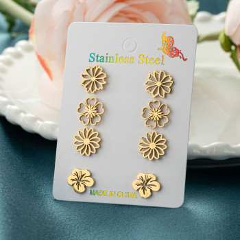 Fashionable forest style small fresh and versatile simulated flower stamen earrings ins small daisy cherry blossom combination earring set