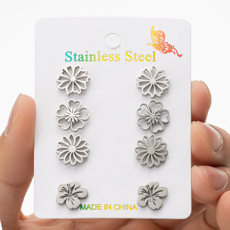 Fashionable forest style small fresh and versatile simulated flower stamen earrings ins small daisy cherry blossom combination earring set