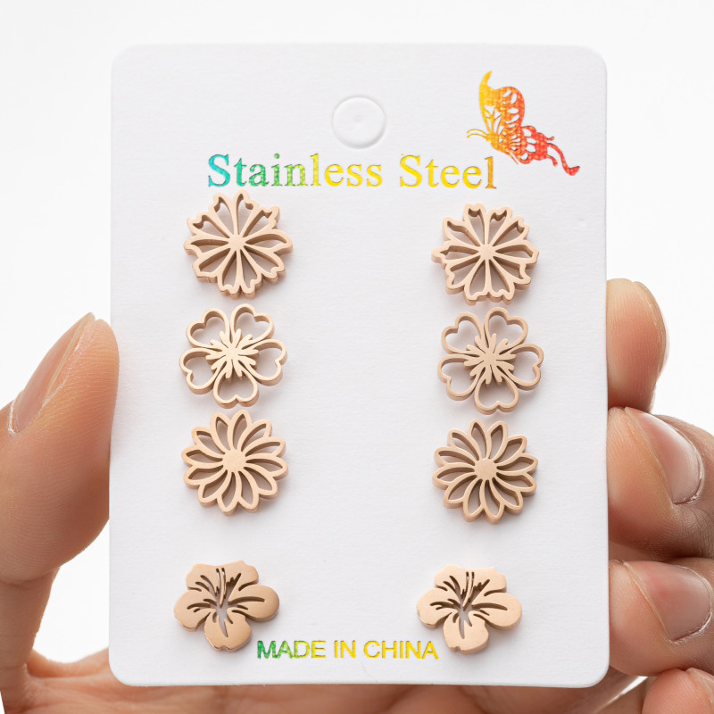 Fashionable forest style small fresh and versatile simulated flower stamen earrings ins small daisy cherry blossom combination earring set